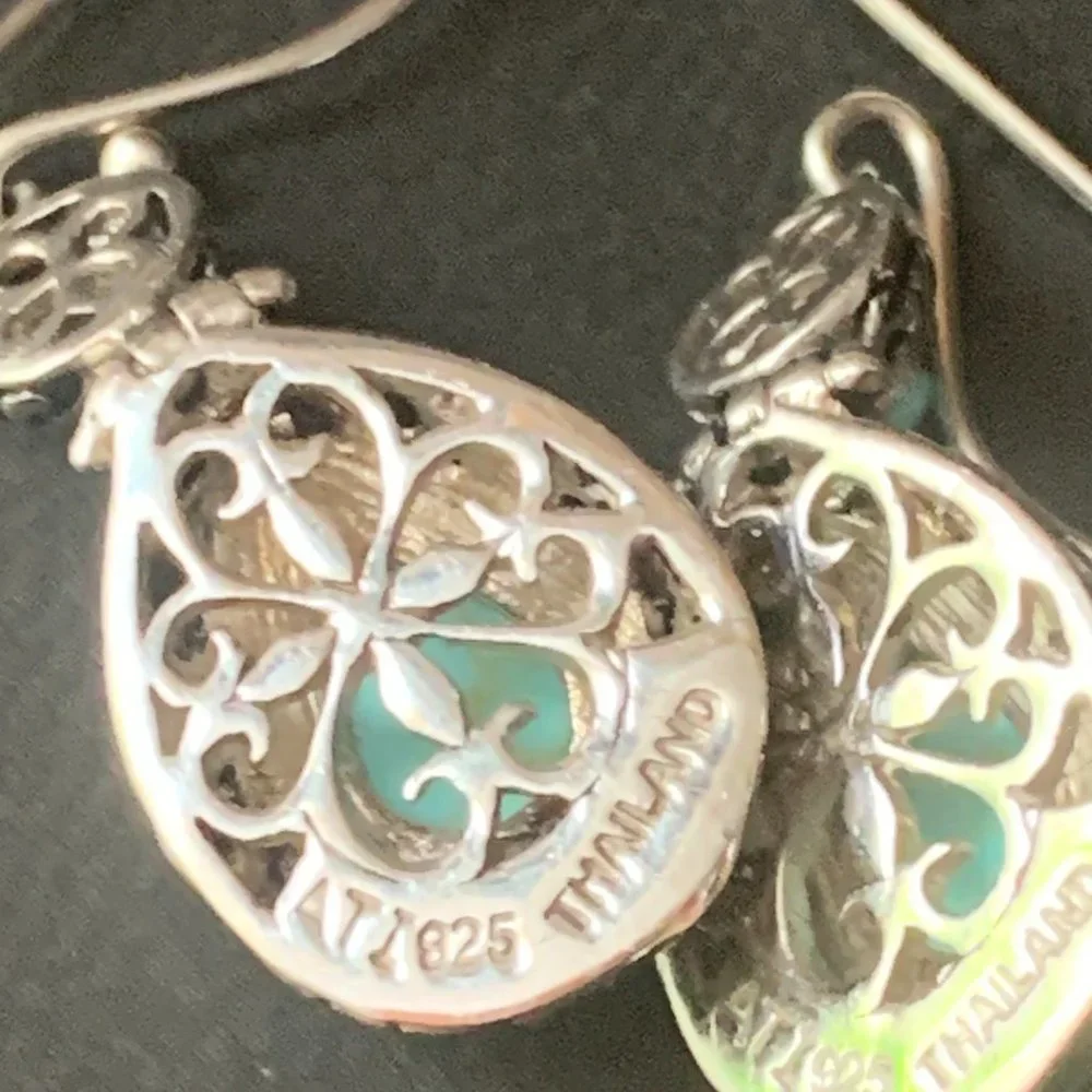 Turquoise 925 Sterling Silver Handmade Teardrop Earrings, - Picture 3 of 4